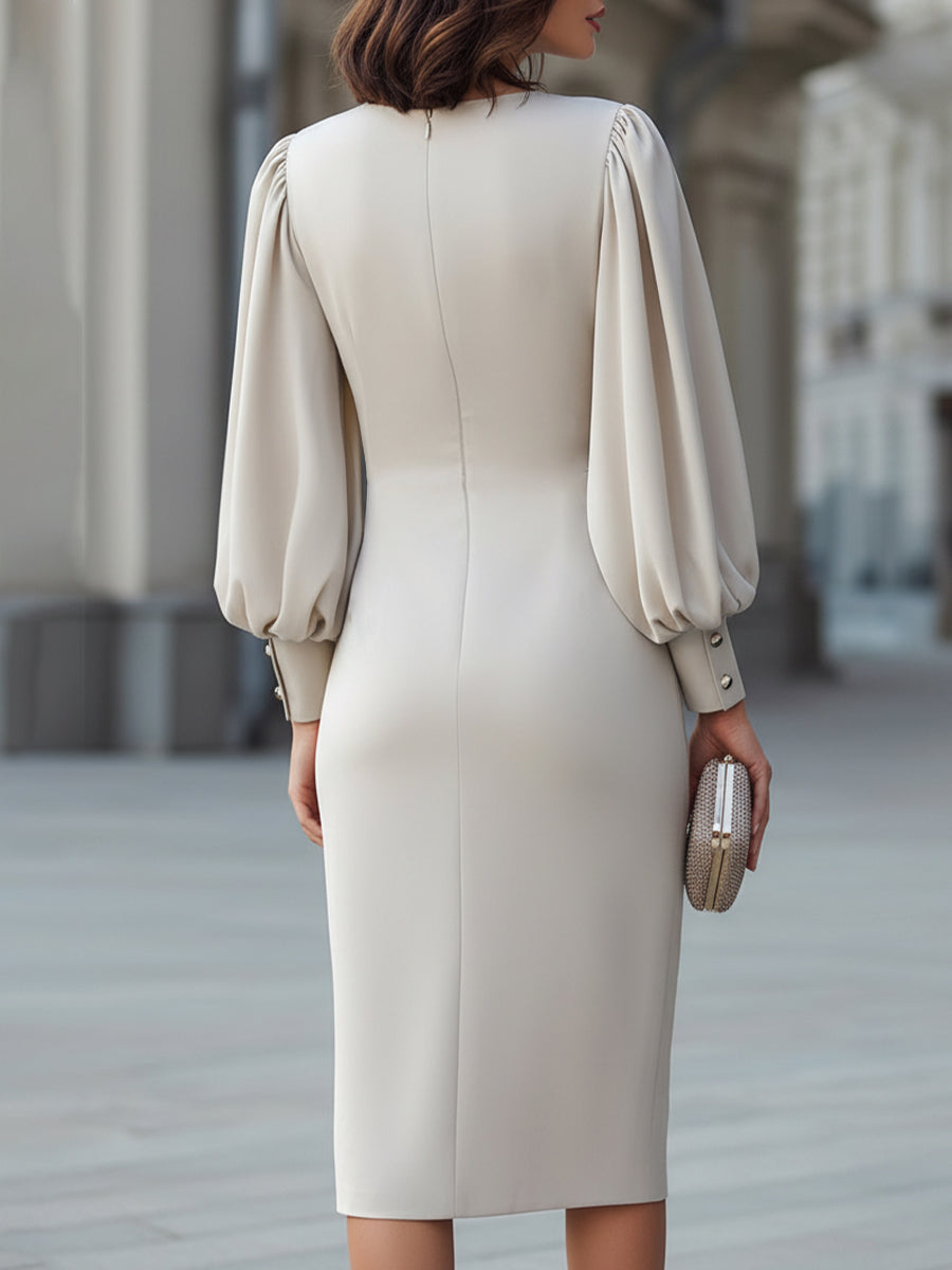 Mididress s řaseným pasem a nabíranými rukávy