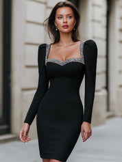 Ozdobné bodycon šaty se čtvercovým výstřihem