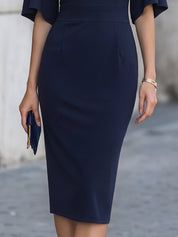 Elegantní midi šaty s netopýřími rukávy v námořnické modři