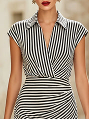Elegantní bodycon minišaty s pruhovaným límečkem