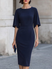 Elegantní midi šaty s netopýřími rukávy v námořnické modři