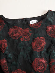 Elegantní midi šaty se vzorem růží v žakáru
