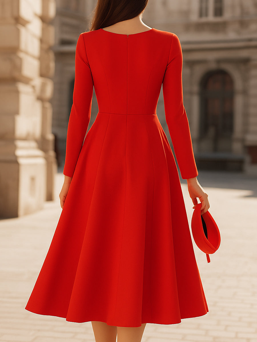 Elegantní červené midi šaty s výstřihem do V