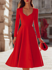 Elegantní červené midi šaty s výstřihem do V