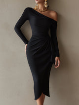 Černé bodycon midi šaty na jedno rameno